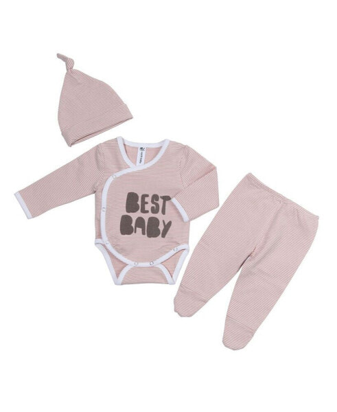 Baby Girls Bodysuit, Pants, and Hat, 3 Piece Set