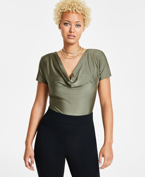 Women's Short-Sleeve Cowlneck Bodysuit, Created for Macy's