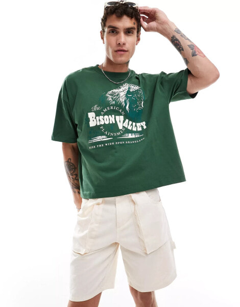 ASOS DESIGN boxy oversized t-shirt with front print in green