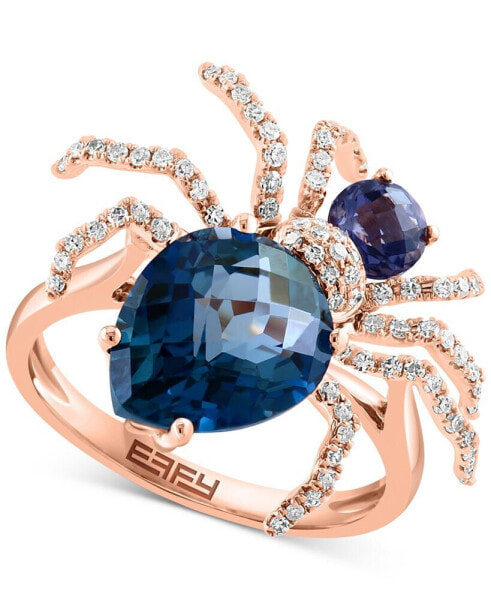 EFFY® Multi-Gemstone (4-5/8 ct. t.w.) & Diamond (1/3 ct. t.w.) Spider Ring in 14k Rose Gold