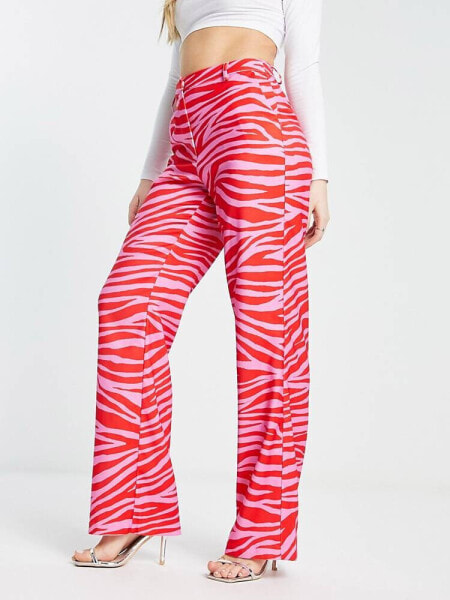 NA-KD x Janka Polliana co-ord high waist tailored trousers in pink zebra 