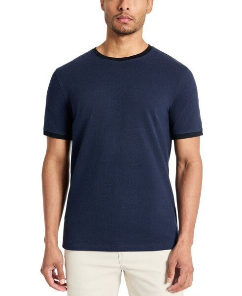 Men's Contrast-Trim Textured Short Sleeve T-Shirt