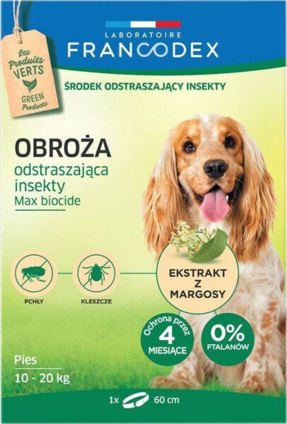 FRANCODEX FRANCODEX Obroża dla średnich psów od 10 kg do 20 kg odstraszająca insekty - 4 miesiące ochrony, 60 cm