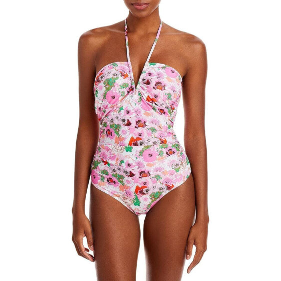 Ganni Women's Recycled Printed V-String One Piece Swimsuit Pink Size 38