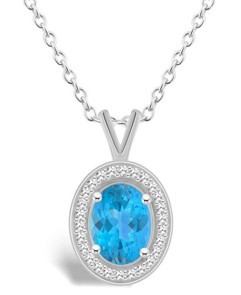 Blue Topaz (1-3/5 ct. t.w.) and Diamond (1/8 ct. t.w.) Halo Pendant Necklace in Sterling Silver