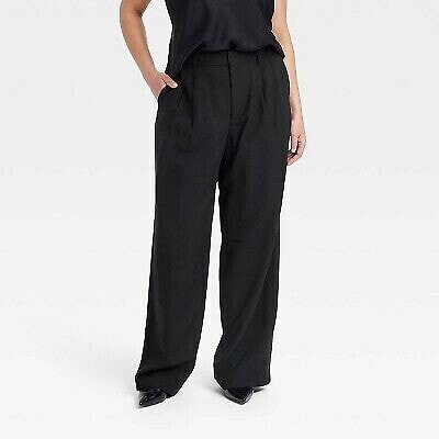 Women's High-Rise Straight Trousers - A New Day Black 17