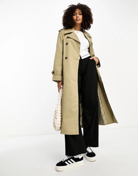 Mango oversized longline trench coat in beige