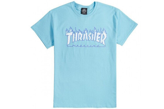 Thrasher Flame Logo Tee 火焰 短袖T恤 美版 男女同款 蓝色 / Футболка Thrasher T модель featured_tops -