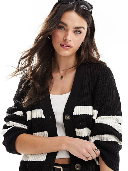 Selected Femme Bloomie cardigan in black white stripe