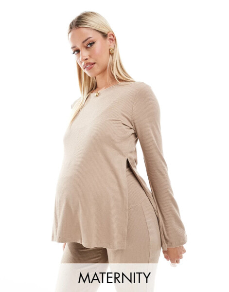 Mamalicious Maternity split seam top co-ord in beige