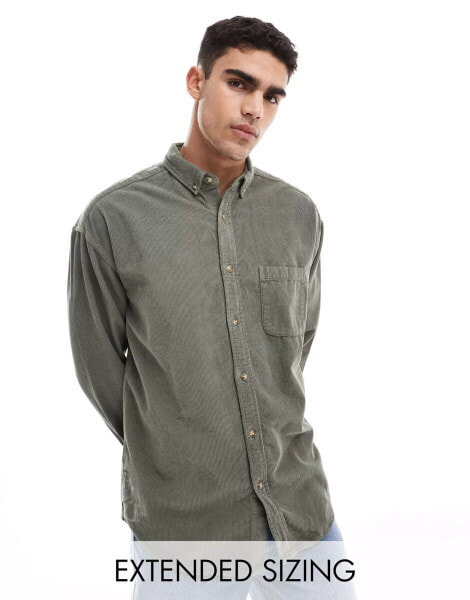 ASOS DESIGN oversized 90s style cord shirt in sage green