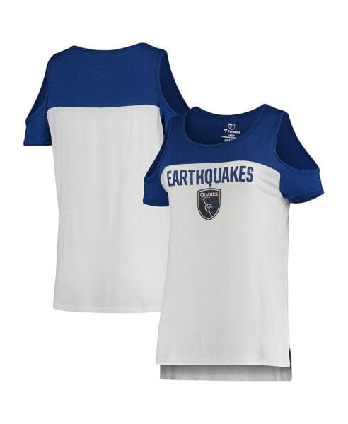 Women's White San Jose Earthquakes Iconic Pure Dedication Cold Shoulder T-shirt