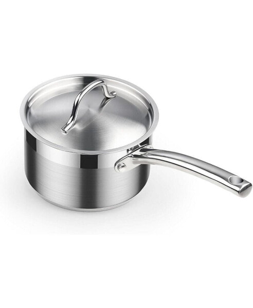 Saucepan with Lid 18/10 Stainless Steel, 2-Quart Professional Sauce pot Mini Milk Pan, Oven Safe 500 , Compatible with All Stovetops