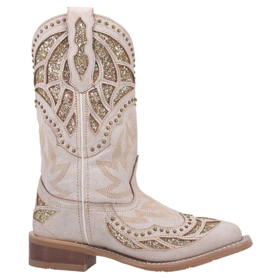 Laredo Eternity Glitter & Studded Square Toe Cowboy Womens Off White Casual Boo