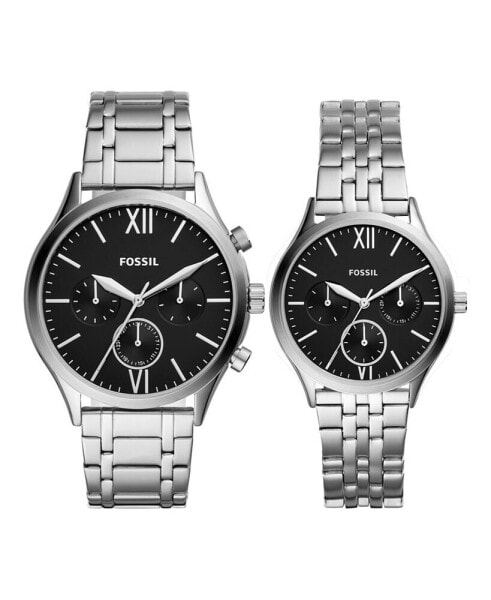 His and Her Fenmore Multifunction Silver-Tone Stainless Steel Watch Gift Set, 44mm 36mm