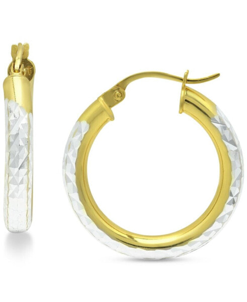 Small Two-Tone Textured Hoop Earrings in Sterling Silver & 18k Gold-Plate, 3/4", Created for Macy's