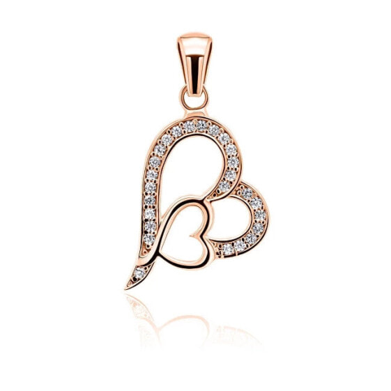 Charming bronze heart pendant with zircons PT10R
