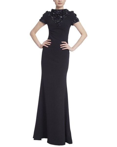 Badgley Mischka Beaded Boat Neck Gown Women's 4