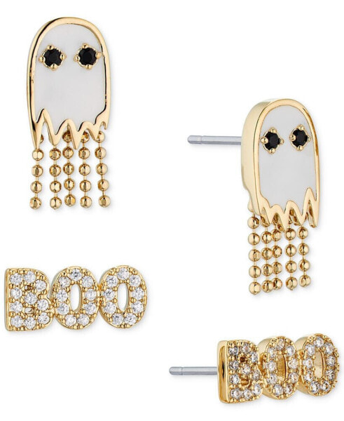 18k Gold-Plated 2-Pc. Set Pavé Ghost & Boo Stud Earrings