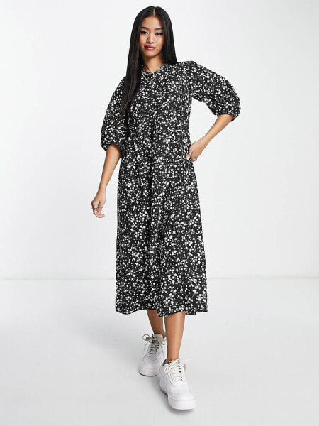 JDY exclusive smock midi dress in black & white star print