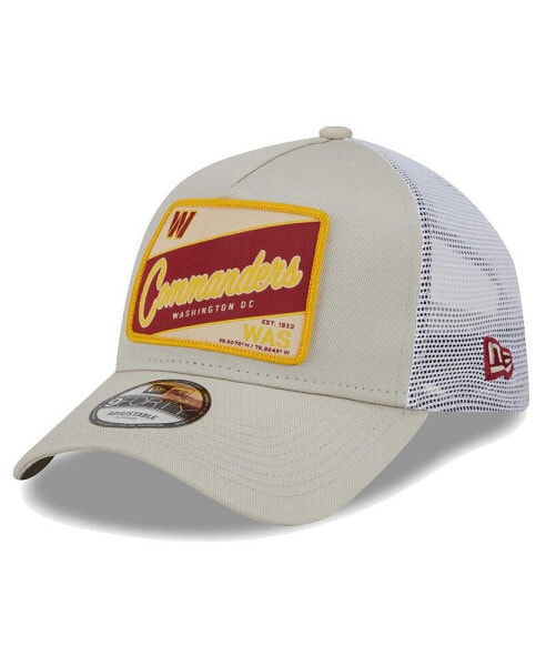 Men's Stone, White Distressed Washington Commanders Happy Camper A-Frame Trucker 9FORTY Adjustable Hat