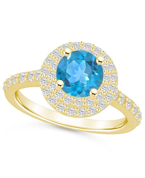 Blue Topaz and Diamond Accent Halo Ring in 14K Yellow Gold