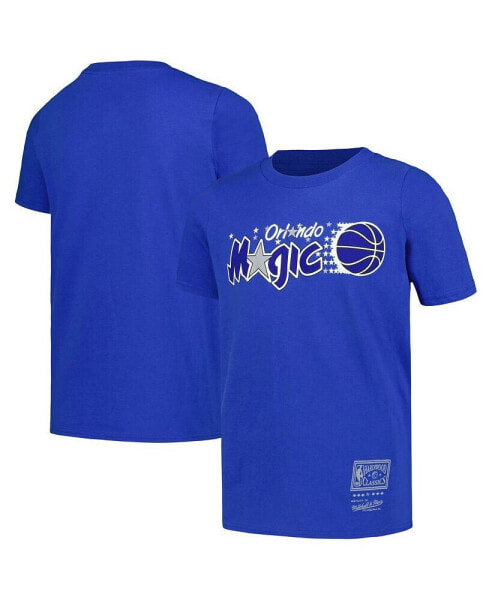 Big Boys and Girls Blue Orlando Magic Hardwood Classics Retro Logo T-Shirt