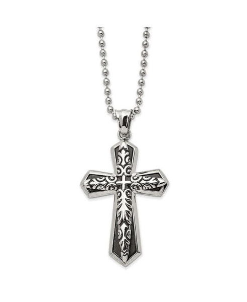 Chisel antiqued Black IP-plated Cross Pendant Ball Chain Necklace