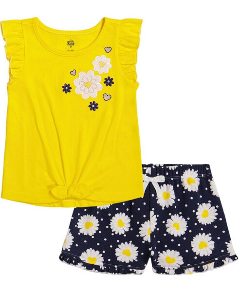 Baby Girls Flutter Sleeve Daisy T-shirt and Printed French Terry Shorts