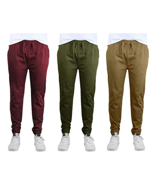 Men's Slim Fit Basic Stretch Twill Joggers, Pack of 3