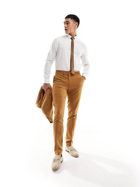 ASOS DESIGN skinny suit trousers in tobacco