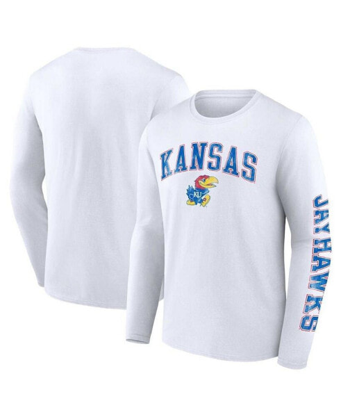 Men's White Kansas Jayhawks Distressed Arch Over Logo Long Sleeve T-shirt