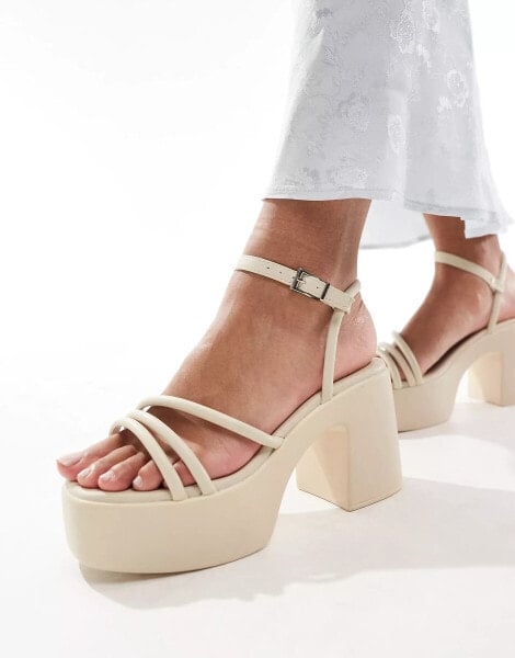 Truffle Collection chunky heel sandals in off white