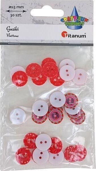 Titanum Guziki plastikowe okrągłe 15mm czerwone mix 30szt