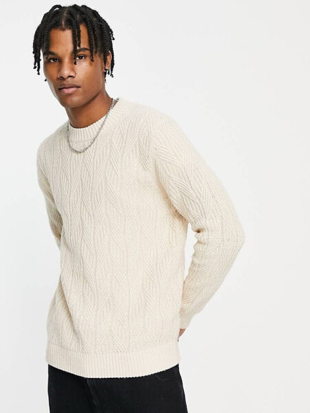 Selected Homme oversized cable knitted jumper in beige 