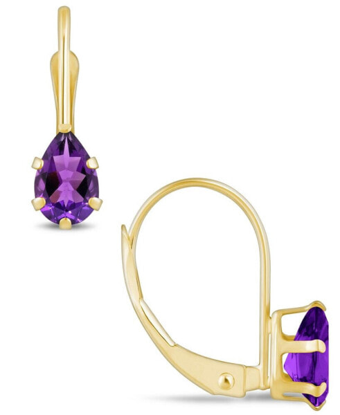 Gemstone Leverback Earrings in 10K Yellow Gold