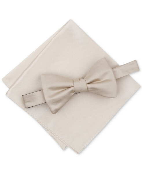 Men's Solid Textured Pre-Tied Bow Tie & Solid Textured Pocket Square Set, Created for Macy's