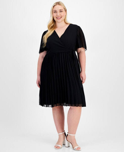 Trendy Plus Size Pleated Chiffon Midi Dress