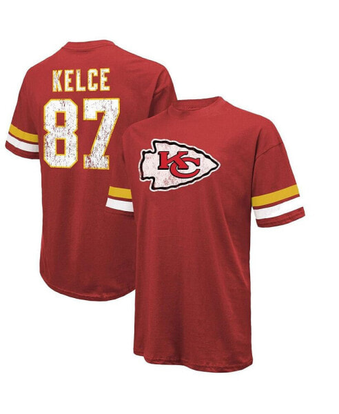 Men's Threads Travis Kelce Red Distressed Kansas City Chiefs Name and Number Oversize Fit T-shirt