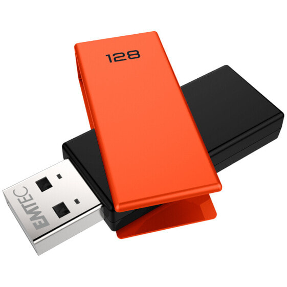 Флеш-накопитель EMTEC C350 Brick - 128 ГБ - USB Type-A - 2.0 - 15 МБ/c - поворотный - черный, оранжевый