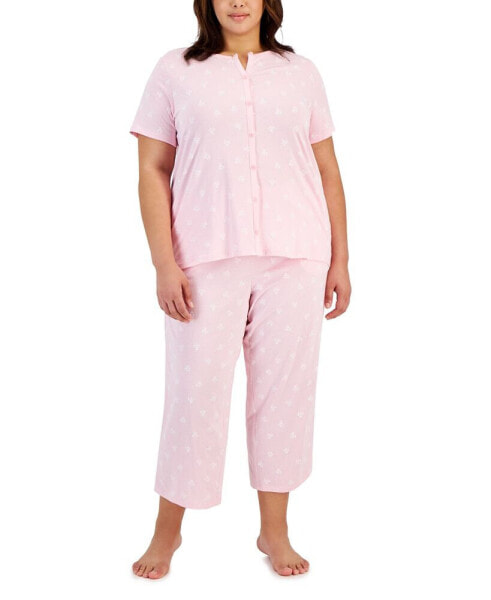 Plus Size 2-Pc. Cotton Floral Cropped Pajamas Set, Created for Macy's