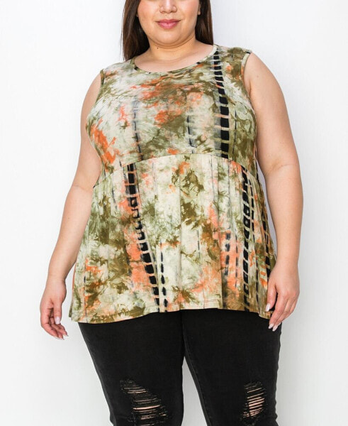 Plus Tie Dye Peplum Sleeveless Top