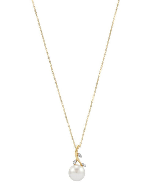 Honora cultured Freshwater Button Pearl (8mm) & Diamond Accent Vine 18" Pendant Necklace in 10k Gold