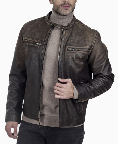 Men's Vintage Two-Tone Leather Café Racer Jacket