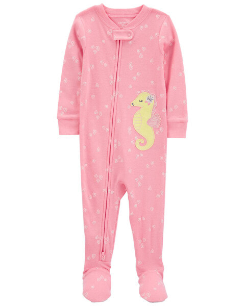 Toddler 1-Piece Sea Horse 100% Snug Fit Cotton Footie Pajamas 3T