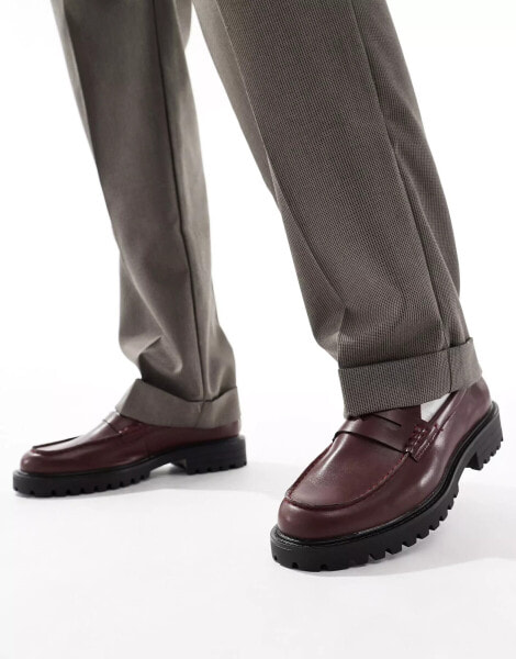 Truffle Collection chunky penny loafers in burgundy