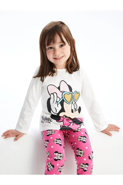 LCW Bisiklet Yaka Minnie Mouse Baskılı Kız Bebek Pijama Takımı