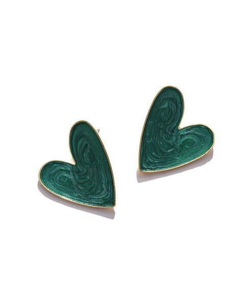 Серьги SOHI Green Enamel Heart Stud