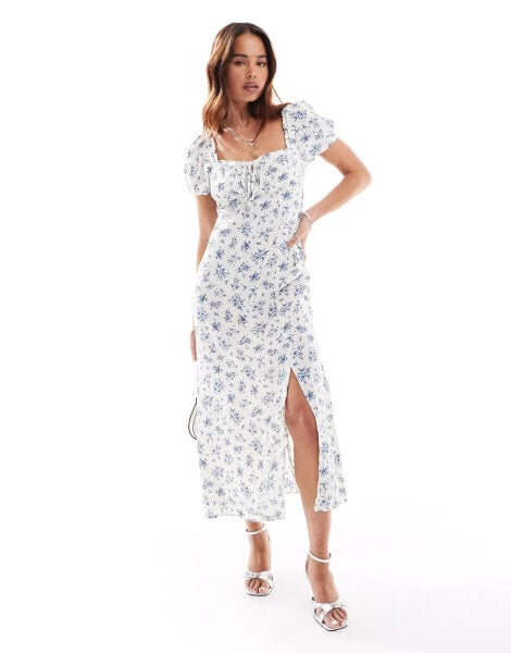 New Look floral milkmaid midi dress in white