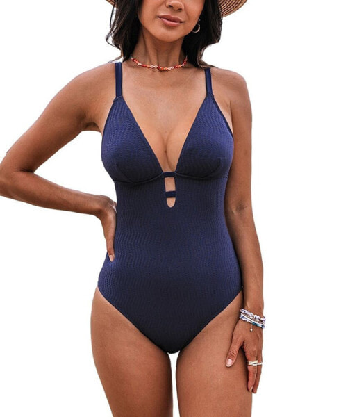 Women's Plunging V Neck Front Tie One Piece Swimsuit